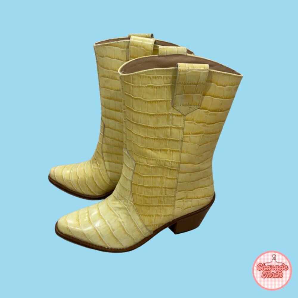 L'Intervalle - Yellow Croc Cowboy Boots - Picture 2 of 3